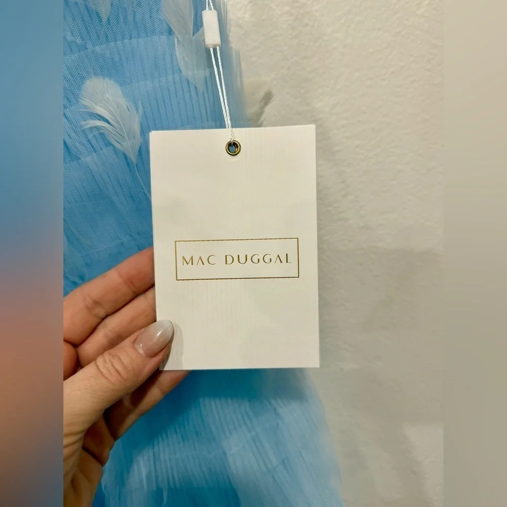 NWT Mac Duggal Blue Feathered Strapless Tulle Fit & Flare in size 10 - 20529